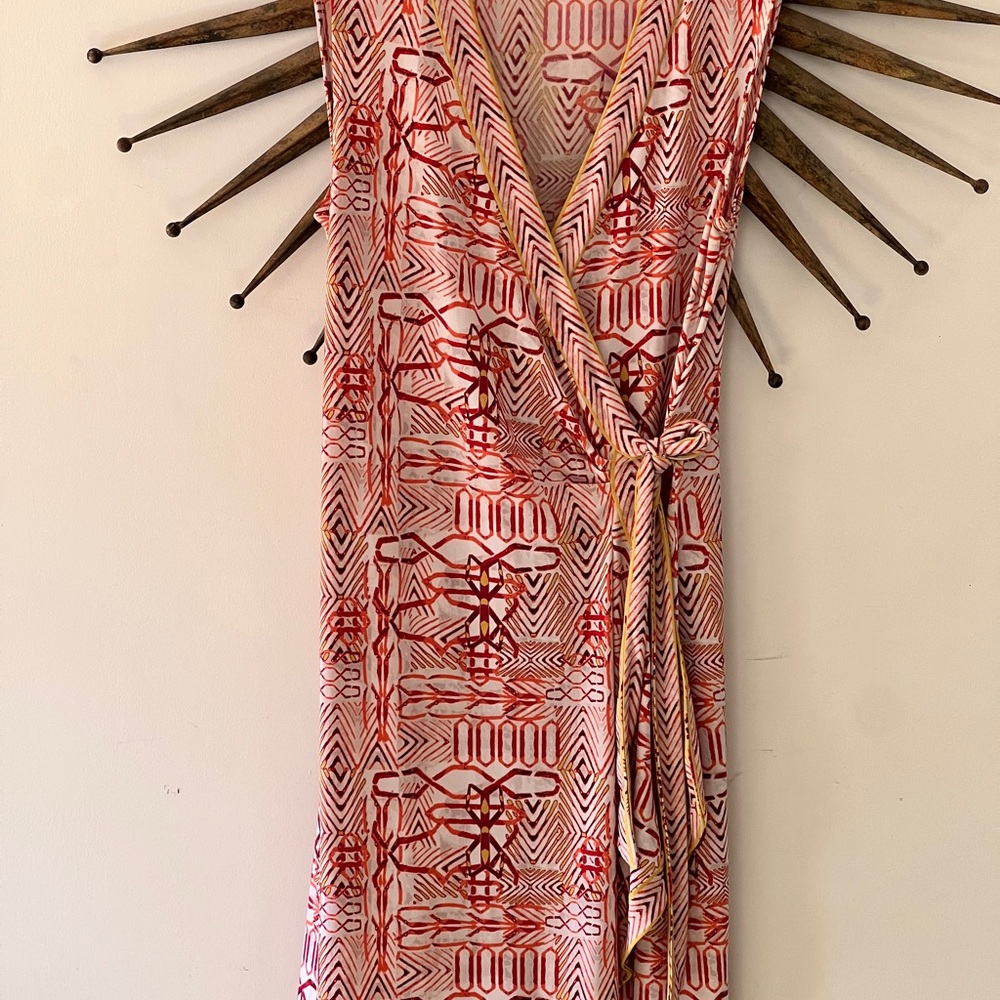 BCBG DRESS WRAP SAFIYA JERSEY WHITE ORANGE women’s Med